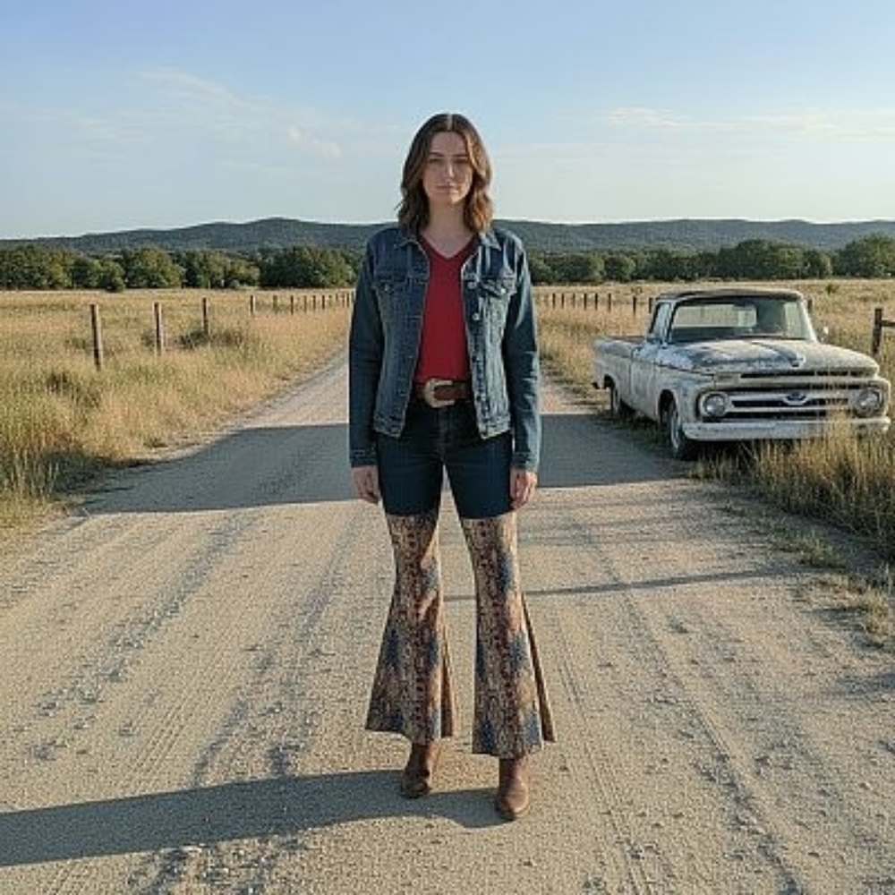 Handmade High-Waist Printed Flare Jeans - Adorable Accents